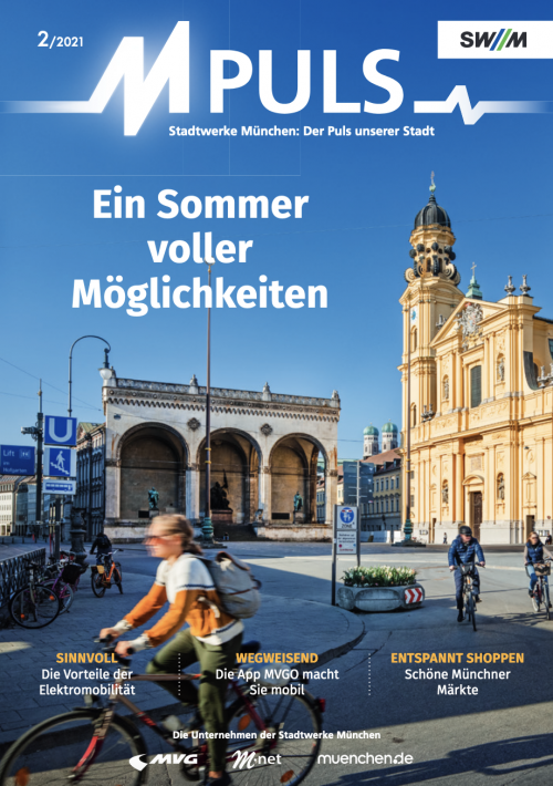 M-Puls 02/2021: Hier einen Blick ins Heft werfen Cover des SWM-Kundenmagazins M-Puls 02/2021