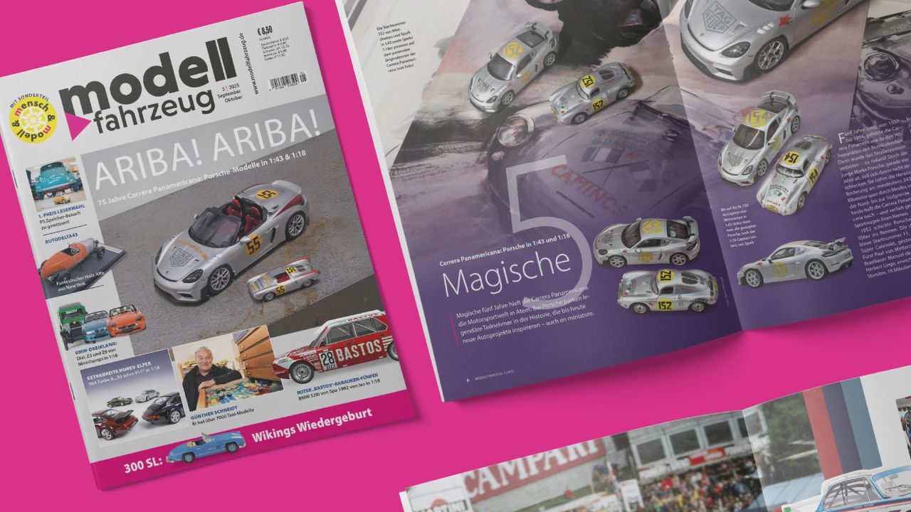 Cover und aufgeschlagene Doppelseite der Fachzeitschrift MODELL FAHRZEUG